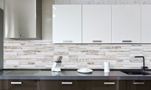 Paneli za kuhinje Brown white stone wall -  Stakleni / PVC ploče / Pleksiglas -  sa printom za kuhinju, Zidne obloge PKU068