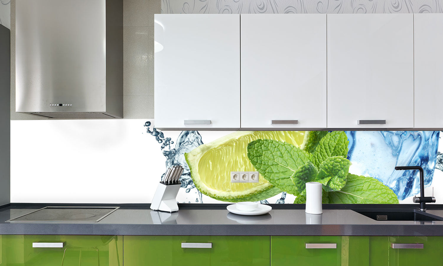 Paneli za kuhinje Ice cubes, mint leaves -  Stakleni / PVC ploče / Pleksiglas -  sa printom za kuhinju, Zidne obloge PKU167