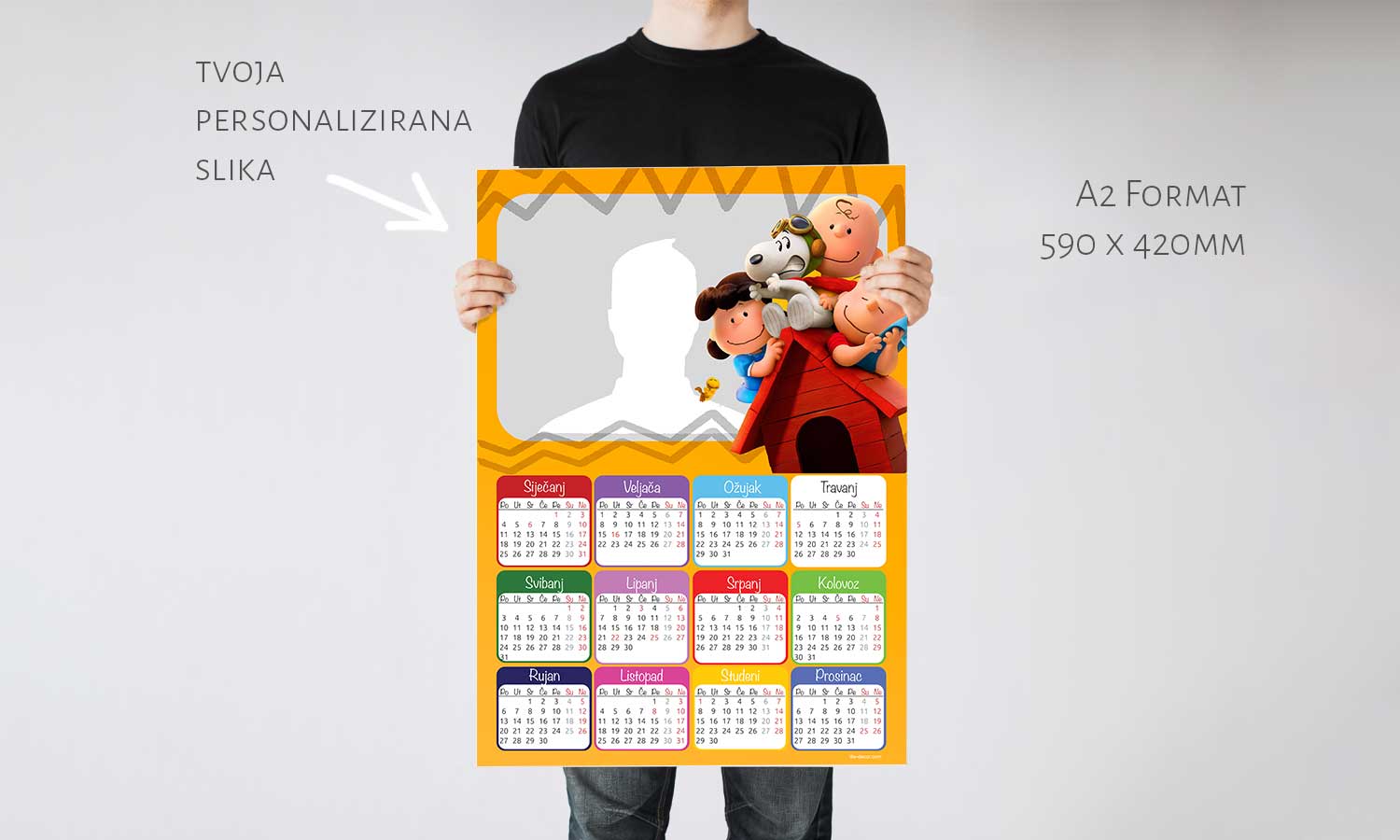 Kalendar Snoopy 2023g., zidni, personalizirani s vašom slikom A2 format - KAL002