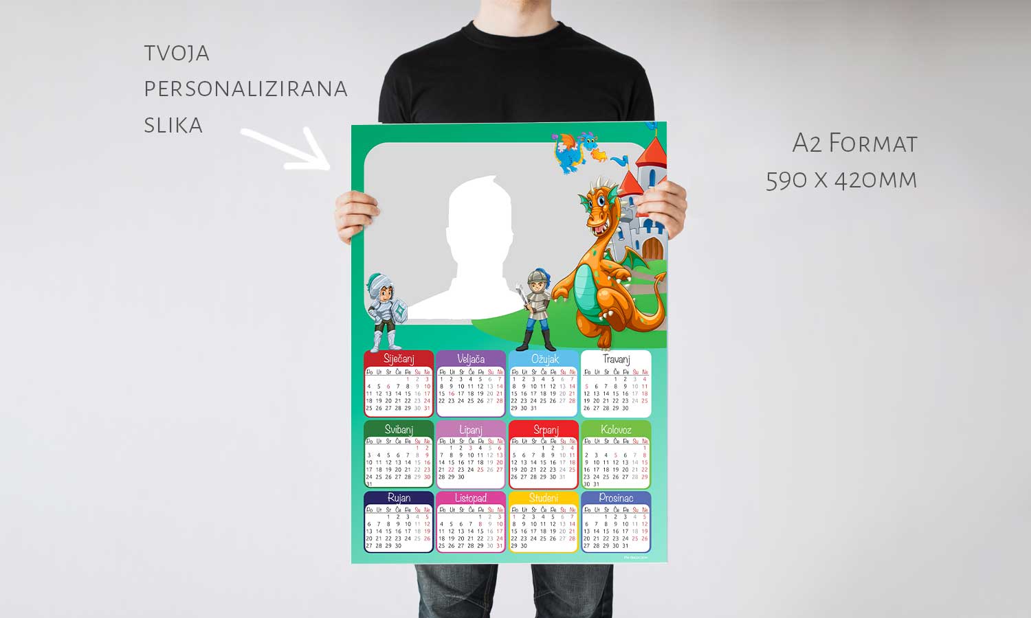 Kalendar Zmaj 2023g., zidni, personalizirani s vašom slikom A2 format - KAL015