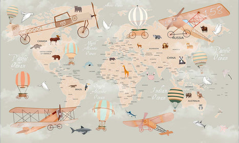 Foto tapete za zid,  Karta svijeta i avion - SW602