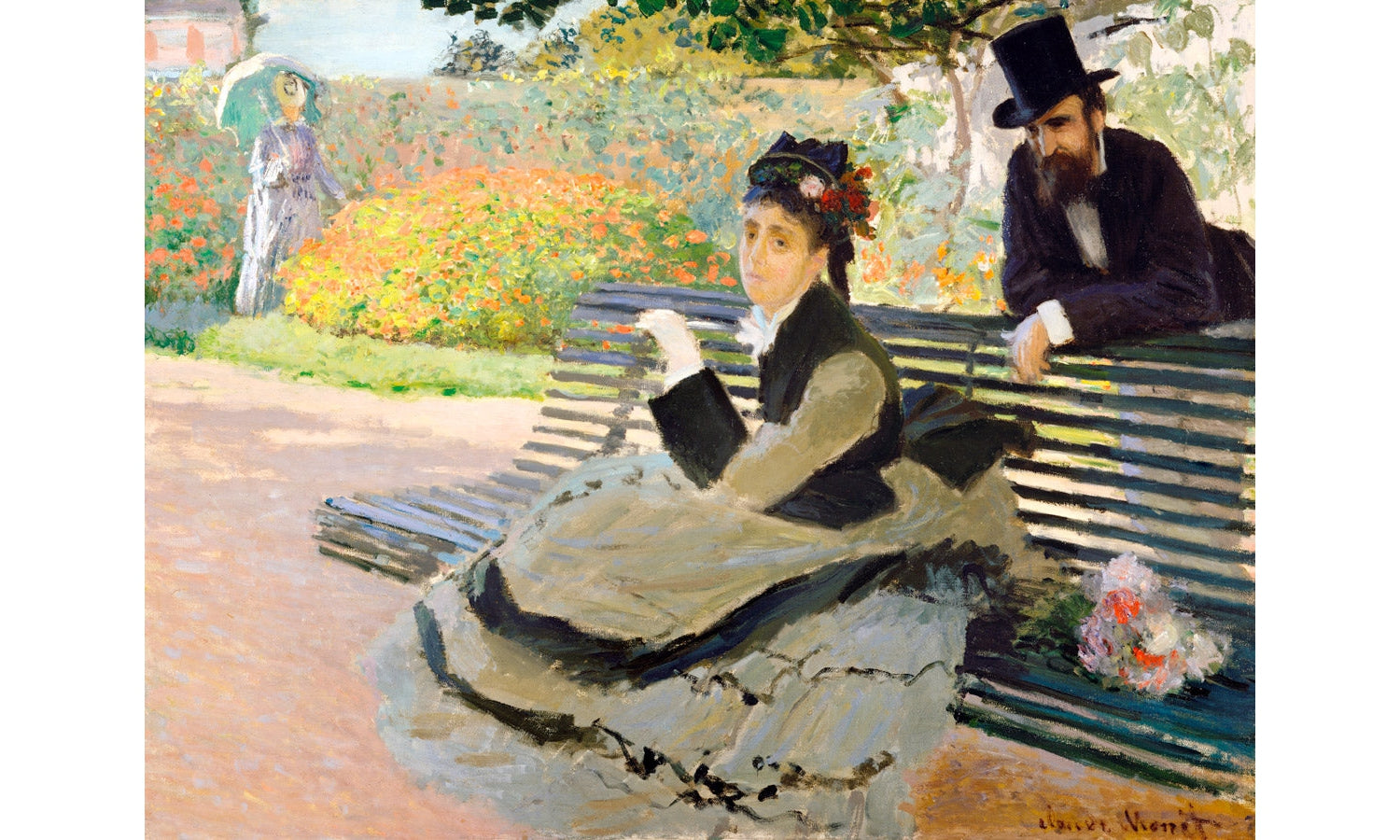 Camille Monet (1847–1879) on a Garden Bench (1873) by Claude Monet, poster  PS133