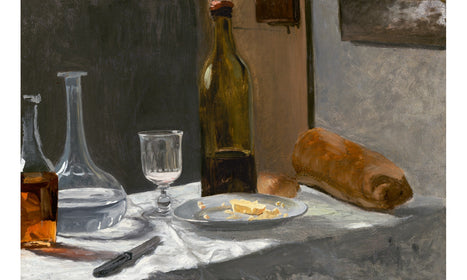 Still Life with Bottle, Carafe, Bread, and Wine (1862–1863) by Claude Monet, poster PS197