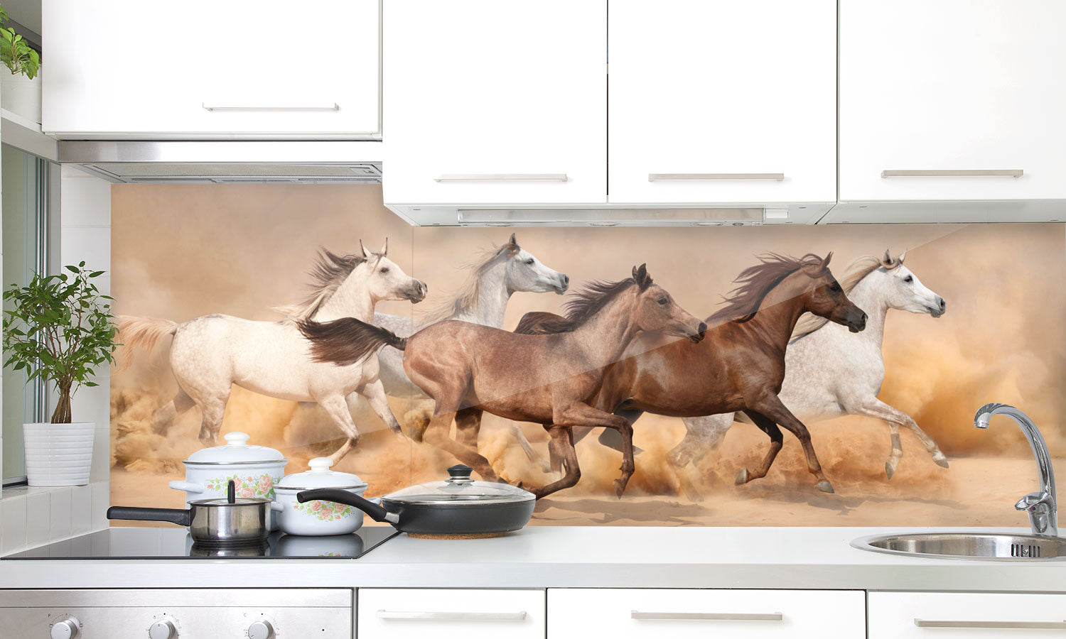 Paneli za kuhinje Horses sand storm - Stakleni / PVC ploče / Pleksiglas -  sa printom za kuhinju, Zidne obloge PKU013