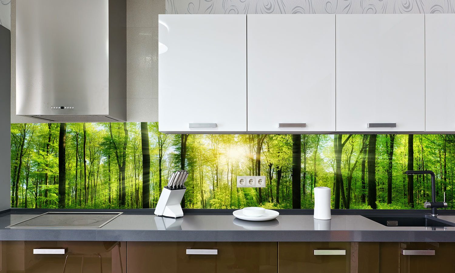 Paneli za kuhinje Forest Sunlight - Stakleni / PVC ploče / Pleksiglas -  sa printom za kuhinju, Zidne obloge PKU016