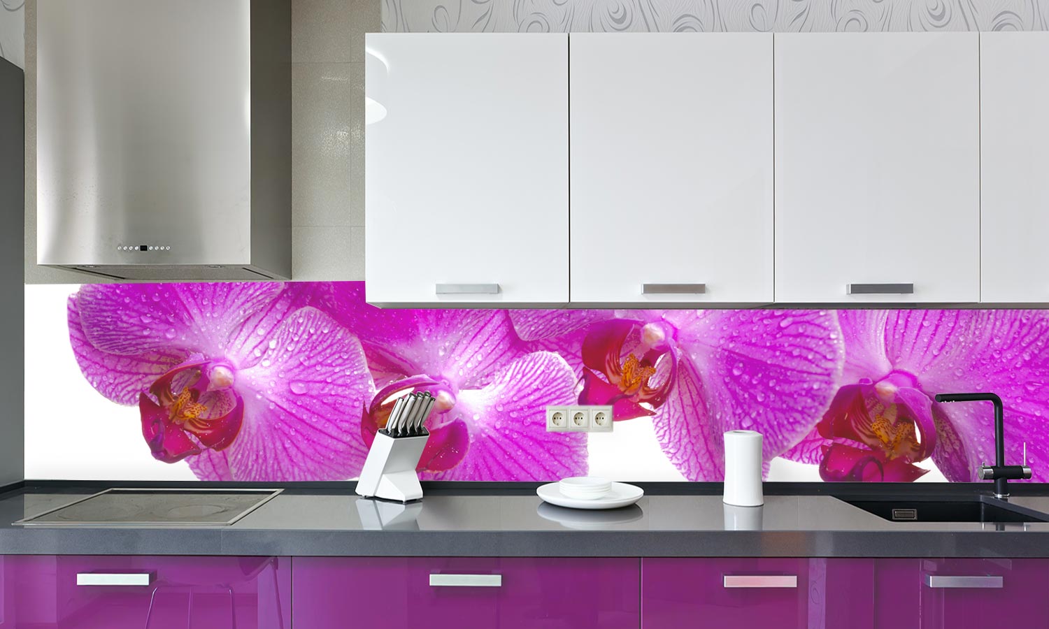 Paneli za kuhinje Orchid flower- Stakleni / PVC ploče / Pleksiglas -  sa printom za kuhinju, Zidne obloge PKU026