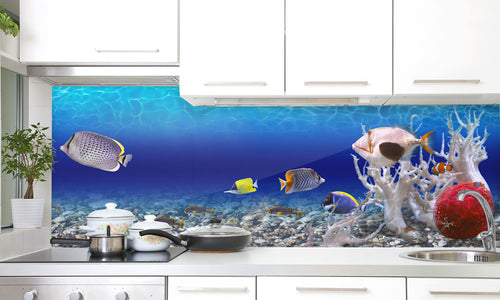Paneli za kuhinje Podvodni svijet -  Stakleni / PVC ploče / Pleksiglas -  sa printom za kuhinju, Zidne obloge PKU028