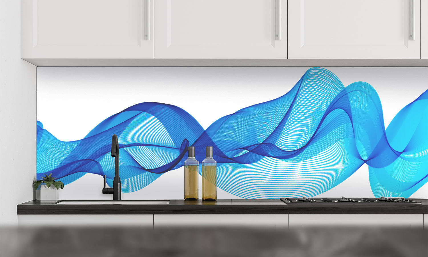Paneli za kuhinje  Plave linije -  Stakleni / PVC ploče / Pleksiglas -  sa printom za kuhinju, Zidne obloge PKU039