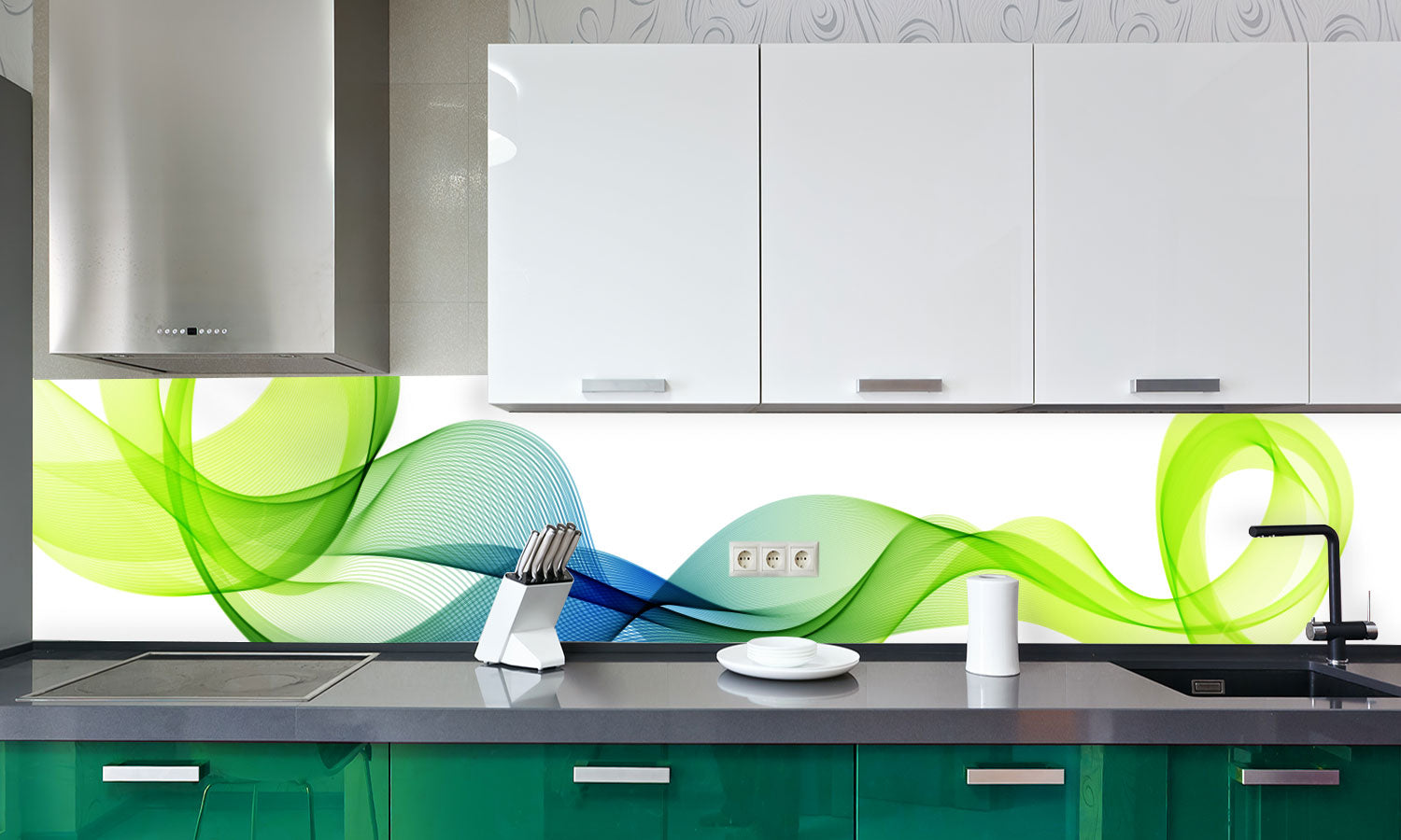 Paneli za kuhinje  Green blue lines -  Stakleni / PVC ploče / Pleksiglas -  sa printom za kuhinju, Zidne obloge PKU042