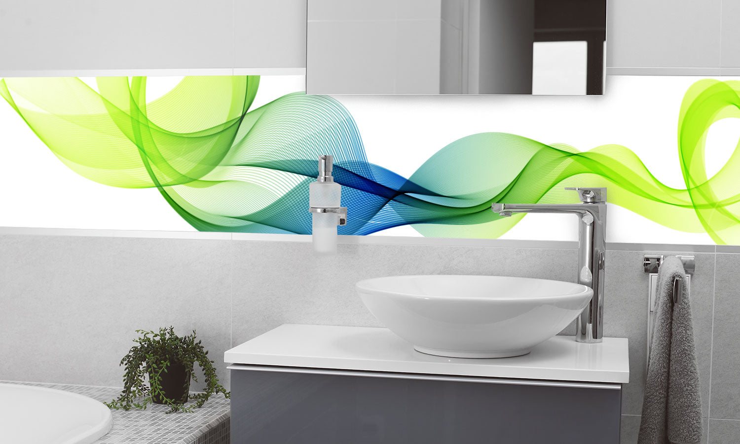 Paneli za kuhinje  Green blue lines -  Stakleni / PVC ploče / Pleksiglas -  sa printom za kuhinju, Zidne obloge PKU042