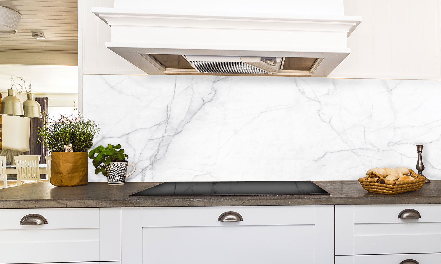 Paneli za kuhinje White marble stone  -  Stakleni / PVC ploče / Pleksiglas -  sa printom za kuhinju, Zidne obloge PKU050