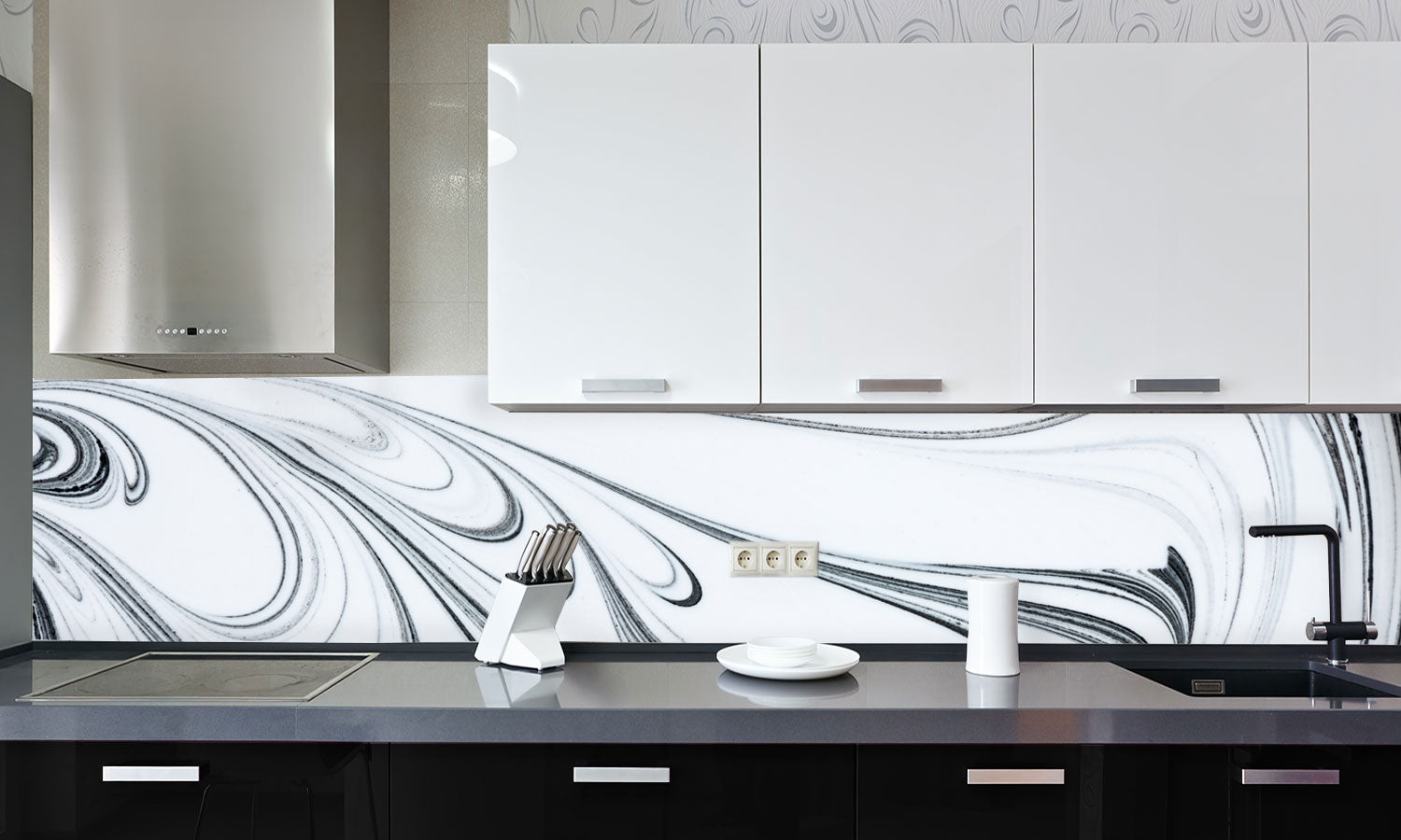 Paneli za kuhinje White and black paint  -  Stakleni / PVC ploče / Pleksiglas -  sa printom za kuhinju, Zidne obloge PKU053