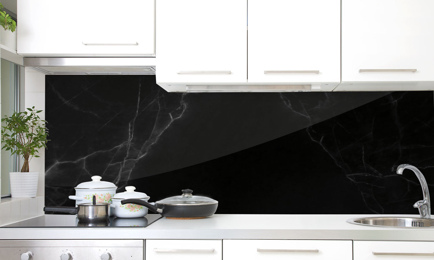Paneli za kuhinje Black Marble stone -  Stakleni / PVC ploče / Pleksiglas -  sa printom za kuhinju, Zidne obloge PKU055