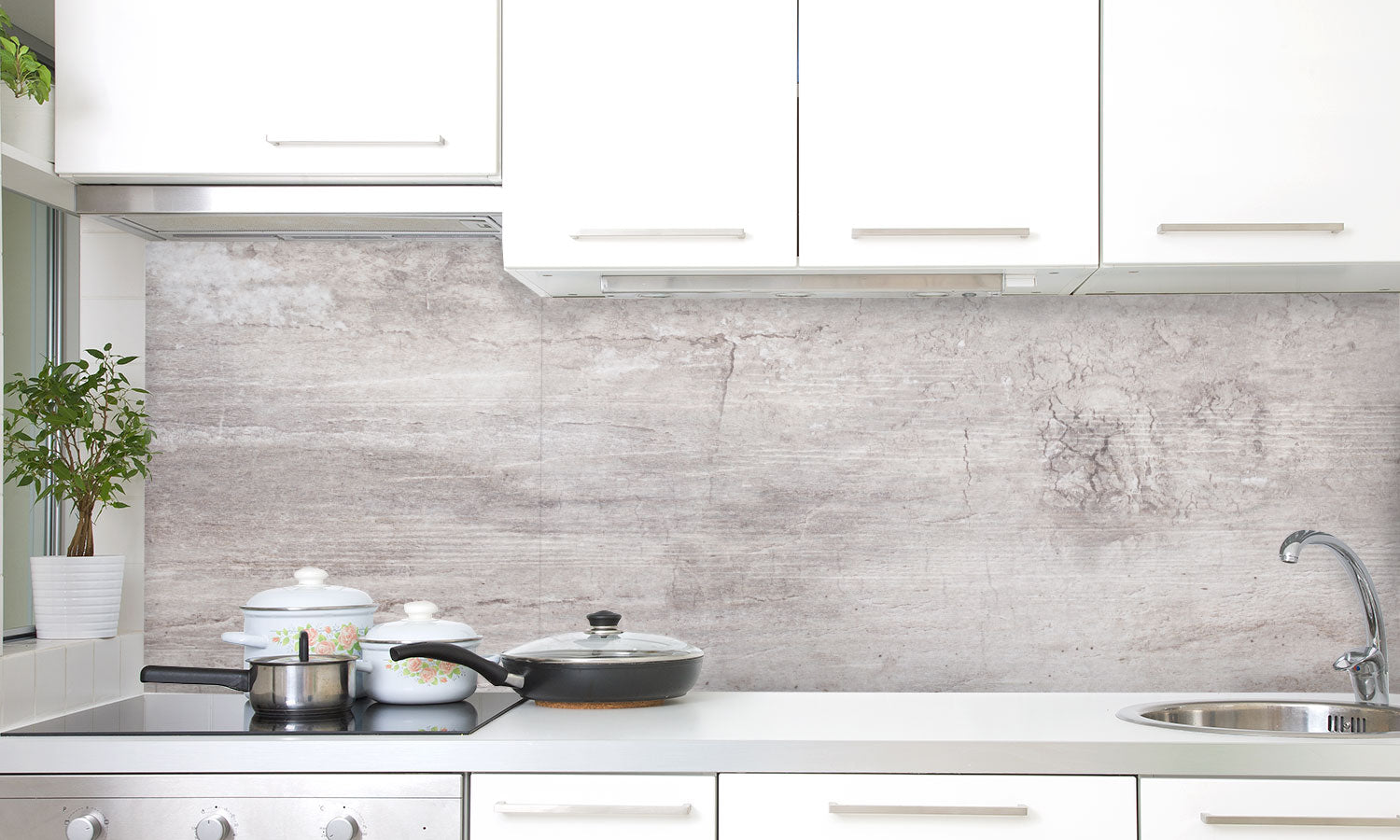 Paneli za kuhinje White Stone wall -  Stakleni / PVC ploče / Pleksiglas -  sa printom za kuhinju, Zidne obloge PKU067