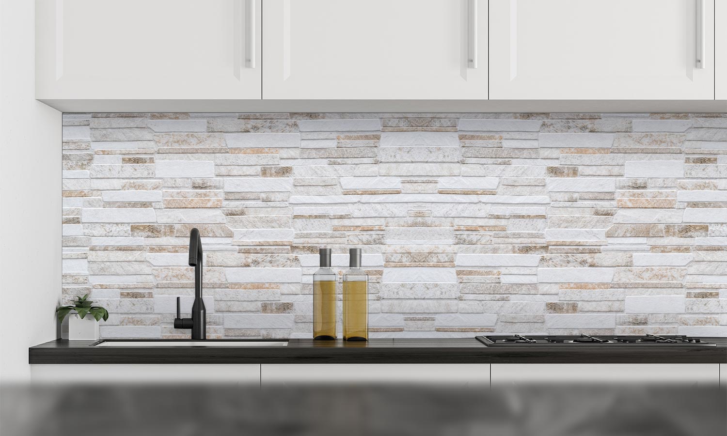 Paneli za kuhinje Brown white stone wall -  Stakleni / PVC ploče / Pleksiglas -  sa printom za kuhinju, Zidne obloge PKU068