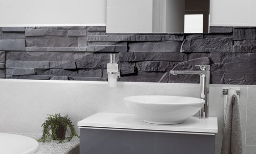 Paneli za kuhinje Gray stone wall -  Stakleni / PVC ploče / Pleksiglas -  sa printom za kuhinju, Zidne obloge PKU075