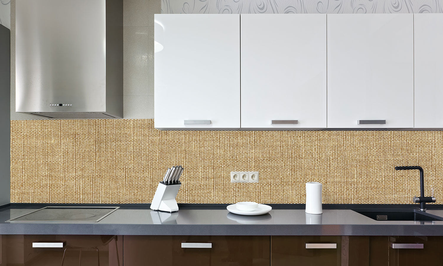 Paneli za kuhinje Brown fabric -  Stakleni / PVC ploče / Pleksiglas -  sa printom za kuhinju, Zidne obloge PKU082