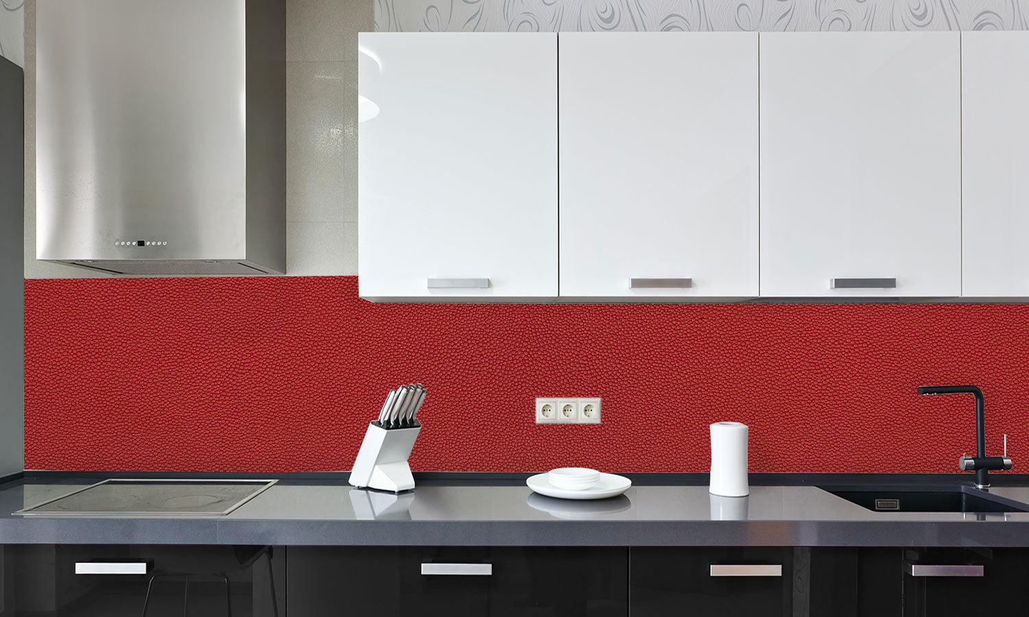 Paneli za kuhinje Red leather -  Stakleni / PVC ploče / Pleksiglas -  sa printom za kuhinju, Zidne obloge PKU088