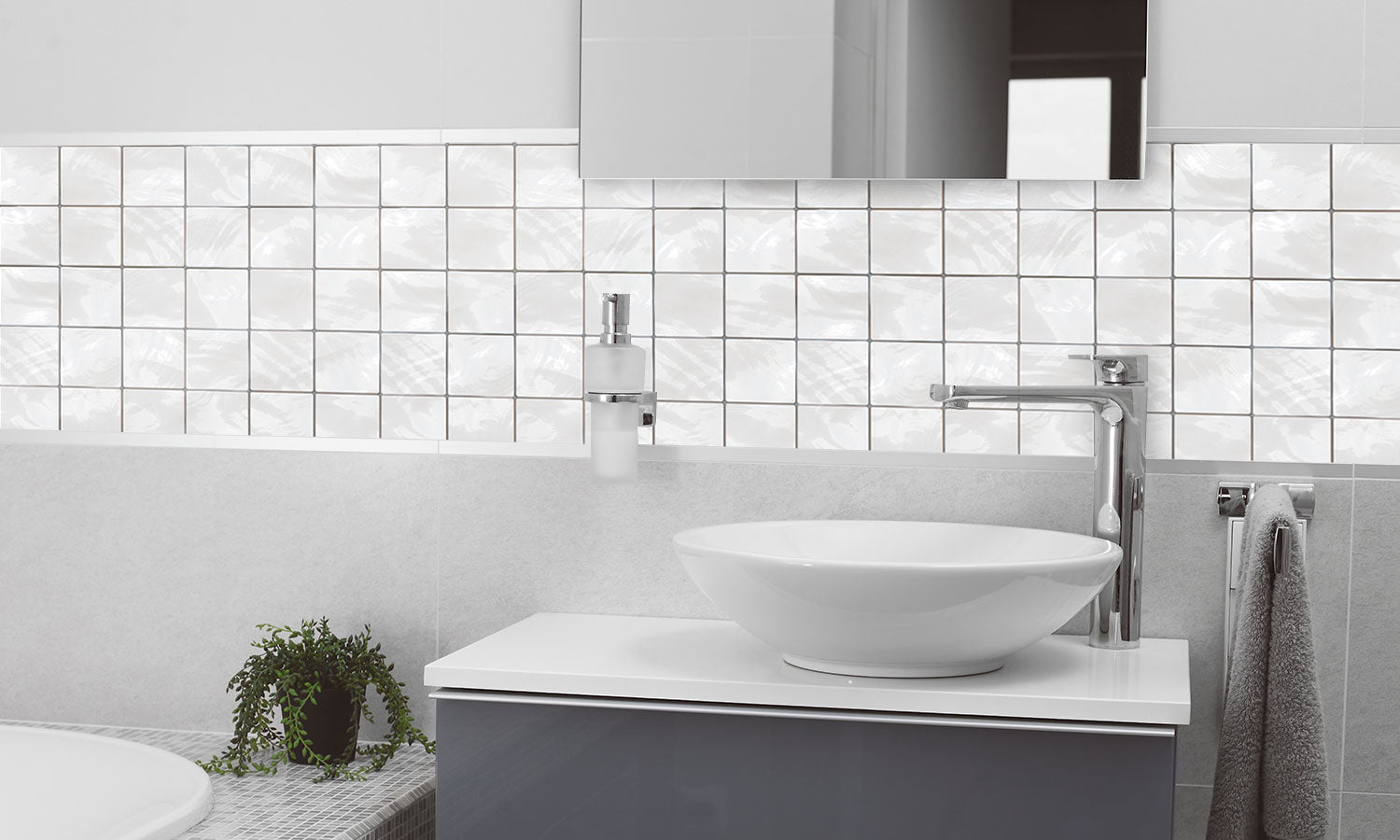 Paneli za kuhinje Shiny white tiles -  Stakleni / PVC ploče / Pleksiglas -  sa printom za kuhinju, Zidne obloge PKU092