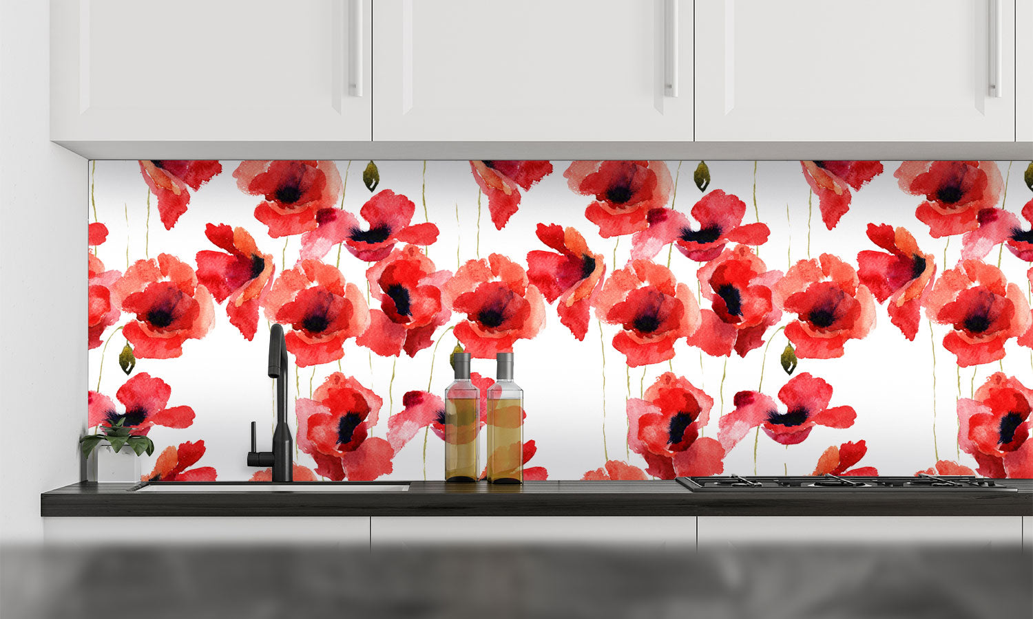 Paneli za kuhinje Stylized Poppy flowers -  Stakleni / PVC ploče / Pleksiglas -  sa printom za kuhinju, Zidne obloge PKU119