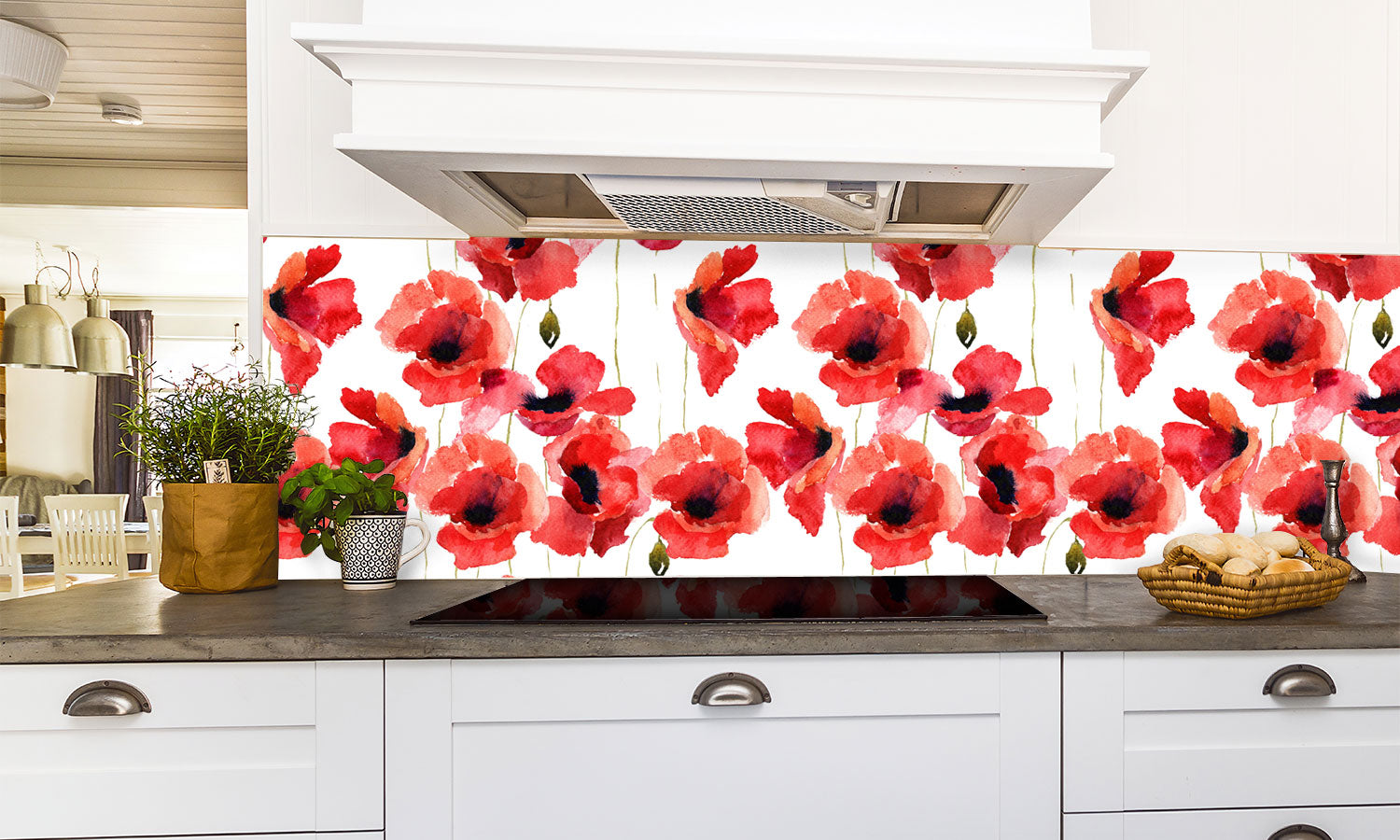 Paneli za kuhinje Stylized Poppy flowers -  Stakleni / PVC ploče / Pleksiglas -  sa printom za kuhinju, Zidne obloge PKU119