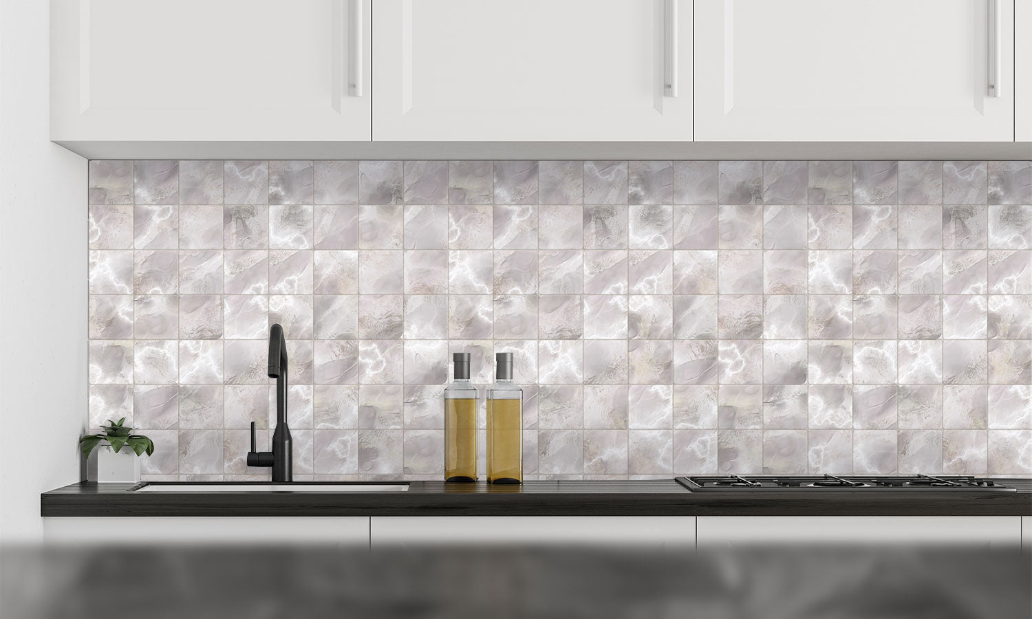 Paneli za kuhinje Marble tiles -  Stakleni / PVC ploče / Pleksiglas -  sa printom za kuhinju, Zidne obloge PKU098