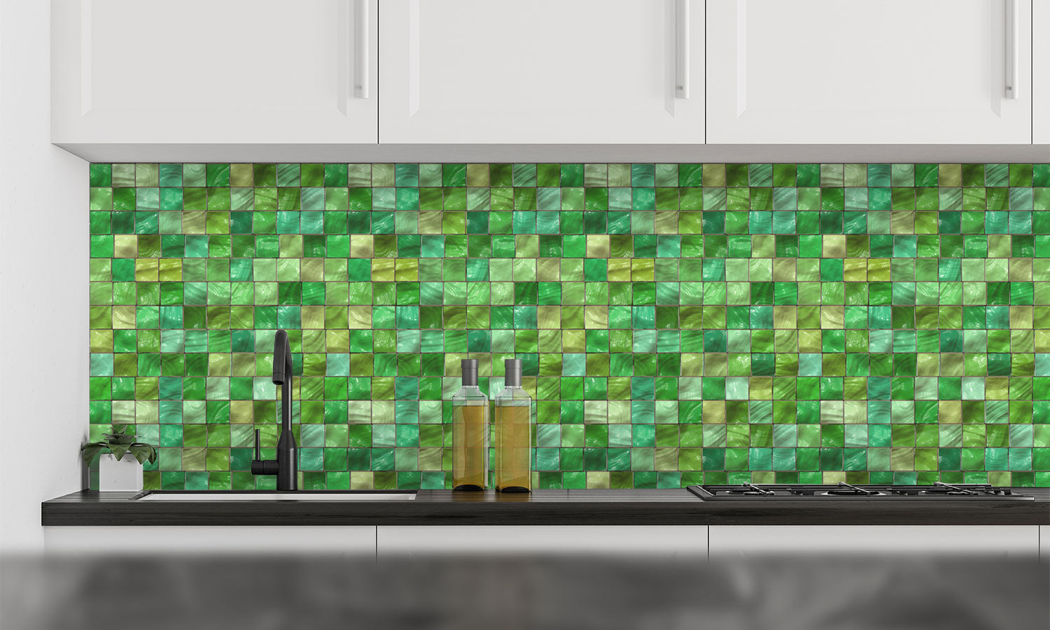 Paneli za kuhinje Green Ceramic tiles -  Stakleni / PVC ploče / Pleksiglas -  sa printom za kuhinju, Zidne obloge PKU103