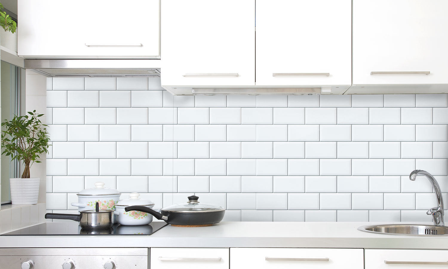 Paneli za kuhinje White tiles -  Stakleni / PVC ploče / Pleksiglas -  sa printom za kuhinju, Zidne obloge PKU107