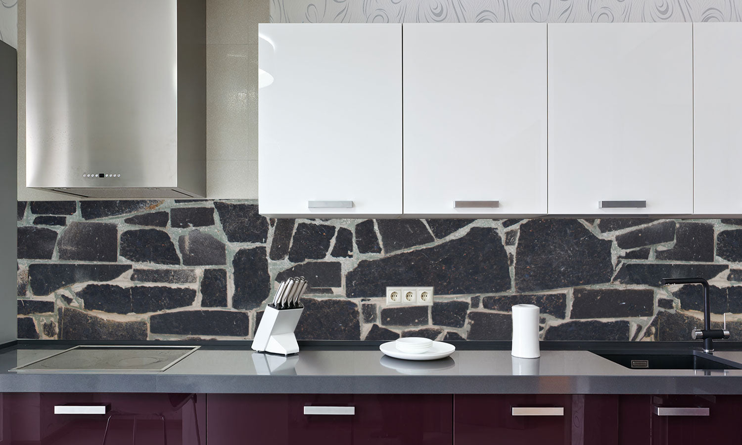Paneli za kuhinje Grey Granite -  Stakleni / PVC ploče / Pleksiglas -  sa printom za kuhinju, Zidne obloge PKU110