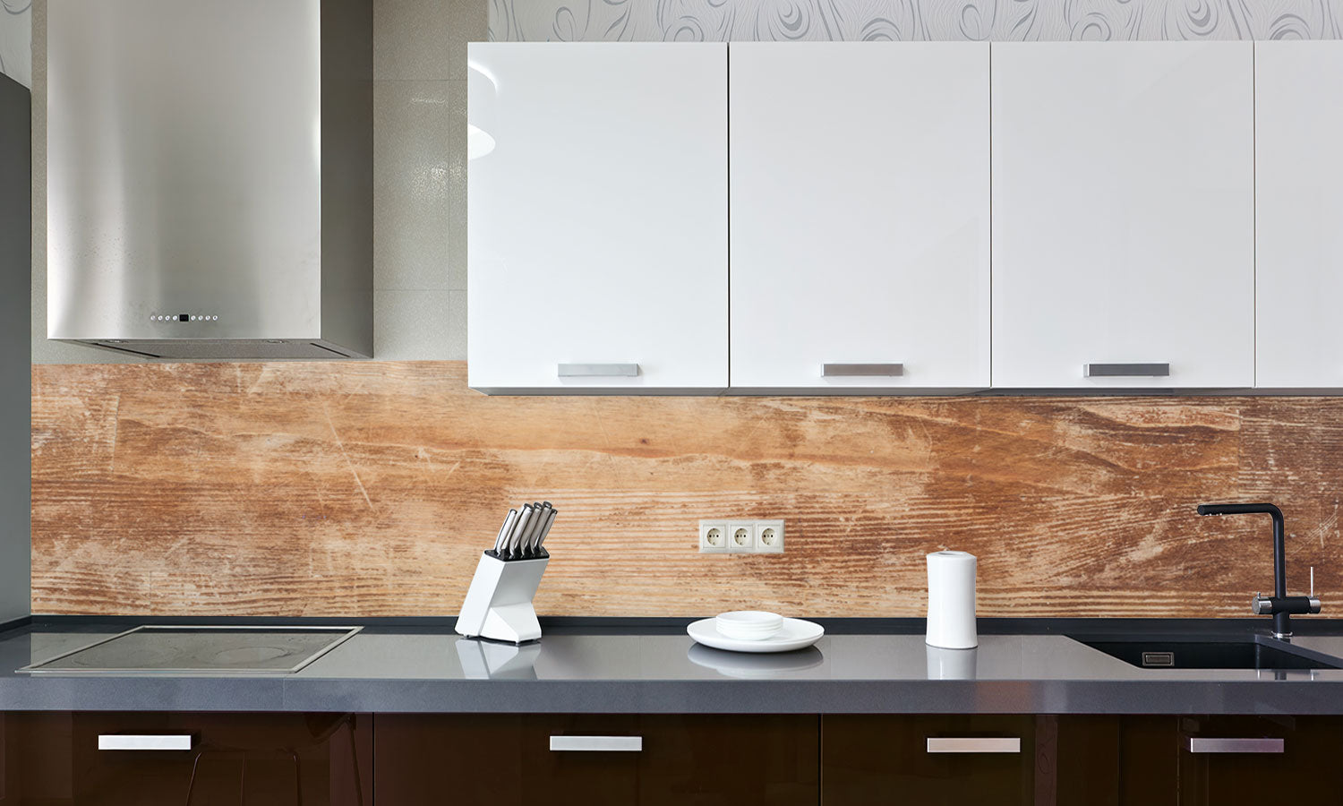 Paneli za kuhinje Brown wood -  Stakleni / PVC ploče / Pleksiglas -  sa printom za kuhinju, Zidne obloge PKU121