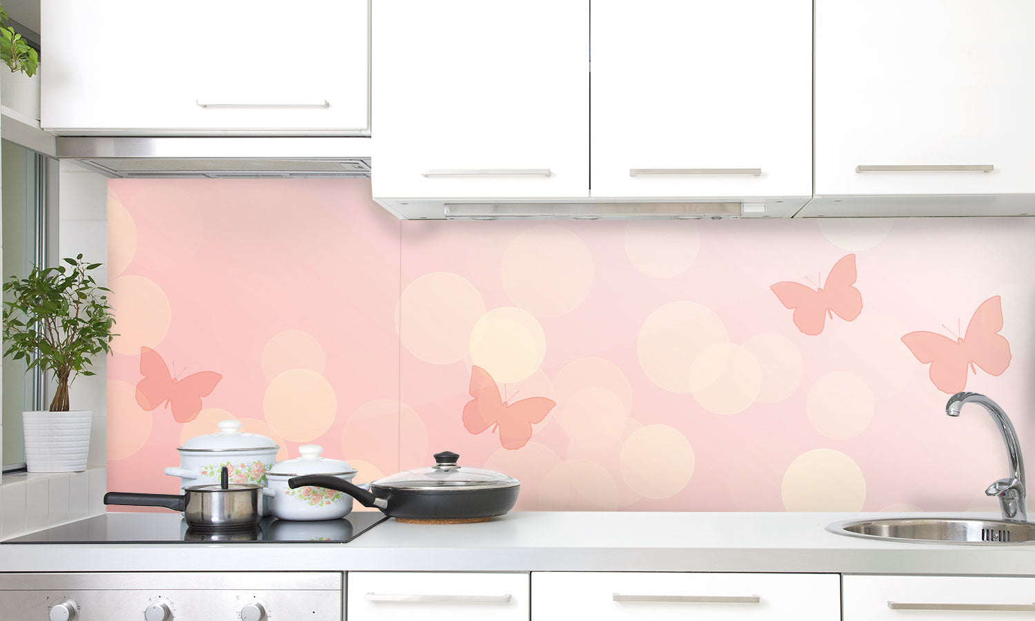 Paneli za kuhinje Pink  butterflies -  Stakleni / PVC ploče / Pleksiglas -  sa printom za kuhinju, Zidne obloge PKU153