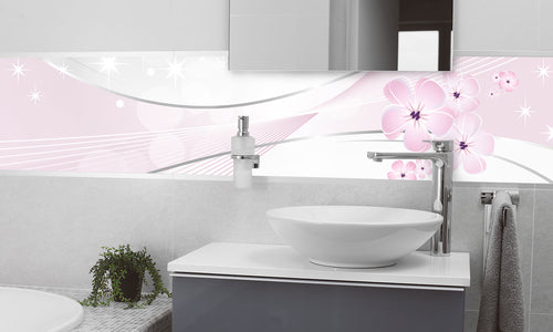 Paneli za kuhinje White and pink floral design -  Stakleni / PVC ploče / Pleksiglas -  sa printom za kuhinju, Zidne obloge PKU158