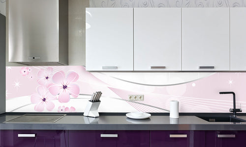 Paneli za kuhinje White and pink floral design -  Stakleni / PVC ploče / Pleksiglas -  sa printom za kuhinju, Zidne obloge PKU158