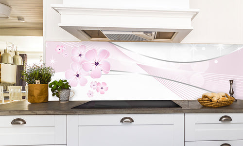 Paneli za kuhinje White and pink floral design -  Stakleni / PVC ploče / Pleksiglas -  sa printom za kuhinju, Zidne obloge PKU158