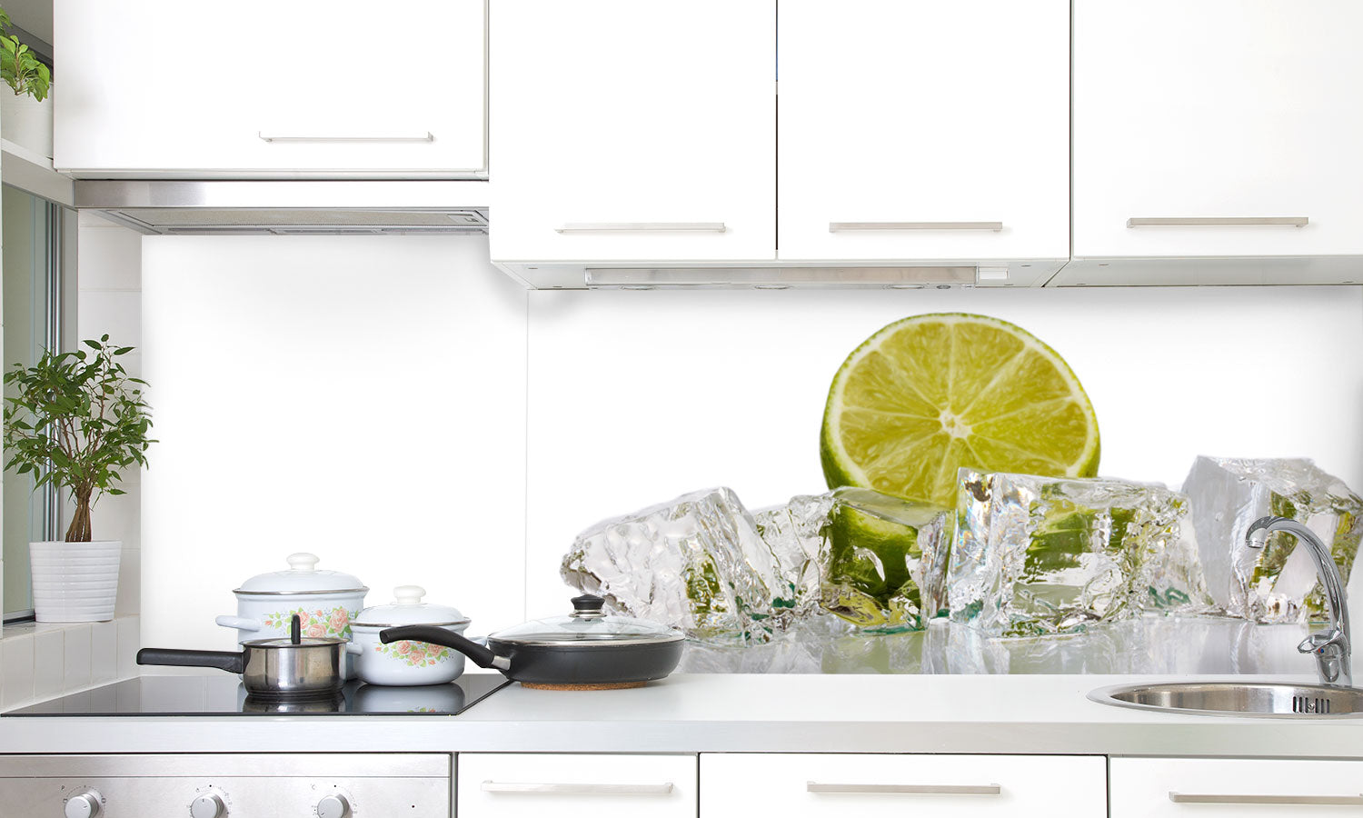 Paneli za kuhinje Ice cubes with lime -  Stakleni / PVC ploče / Pleksiglas -  sa printom za kuhinju, Zidne obloge PKU166