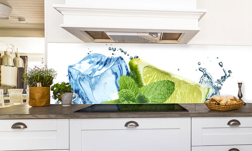 Paneli za kuhinje Ice cubes, mint leaves -  Stakleni / PVC ploče / Pleksiglas -  sa printom za kuhinju, Zidne obloge PKU167