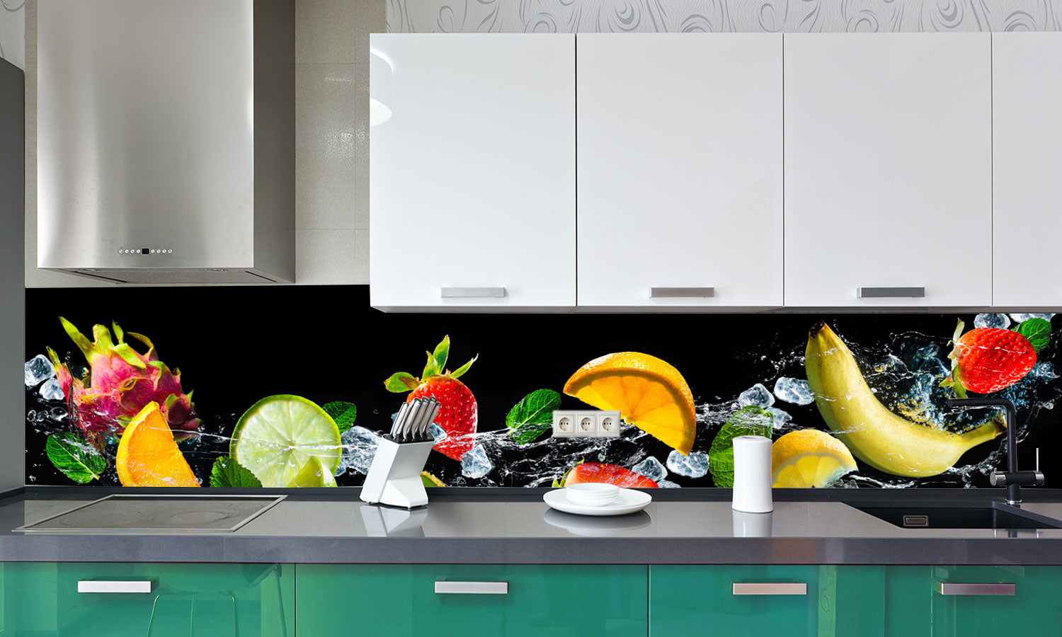 Paneli za kuhinje Fruits with water splash -  Stakleni / PVC ploče / Pleksiglas -  sa printom za kuhinju, Zidne obloge PKU171