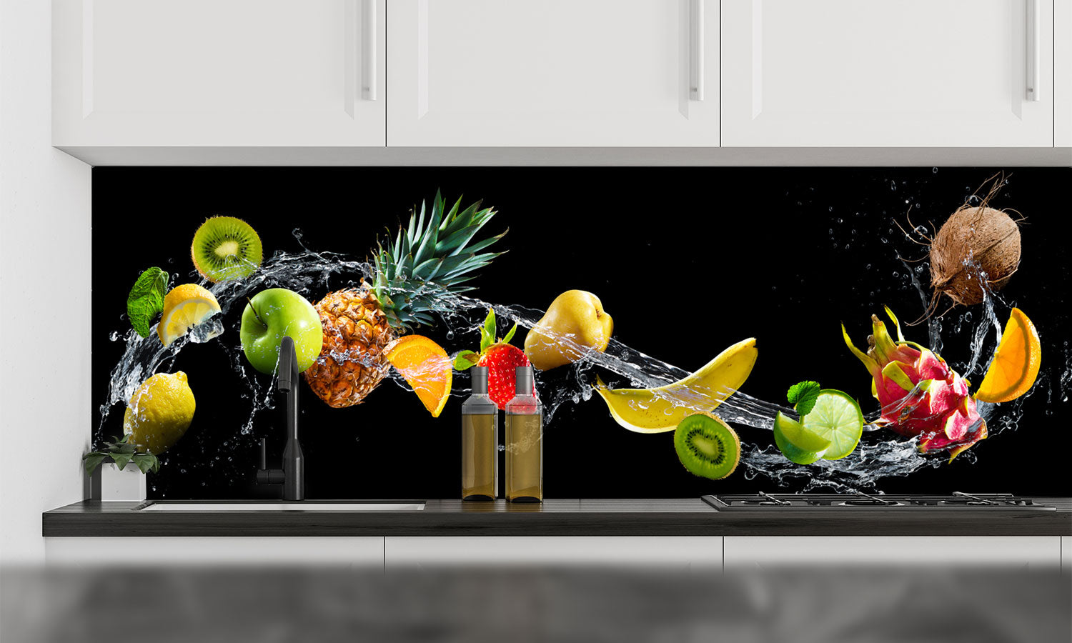 Paneli za kuhinje Fruits with water splash -  Stakleni / PVC ploče / Pleksiglas -  sa printom za kuhinju, Zidne obloge PKU173