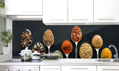 Paneli za kuhinje Herbs in metal spoons -  Stakleni / PVC ploče / Pleksiglas -  sa printom za kuhinju, Zidne obloge PKU186