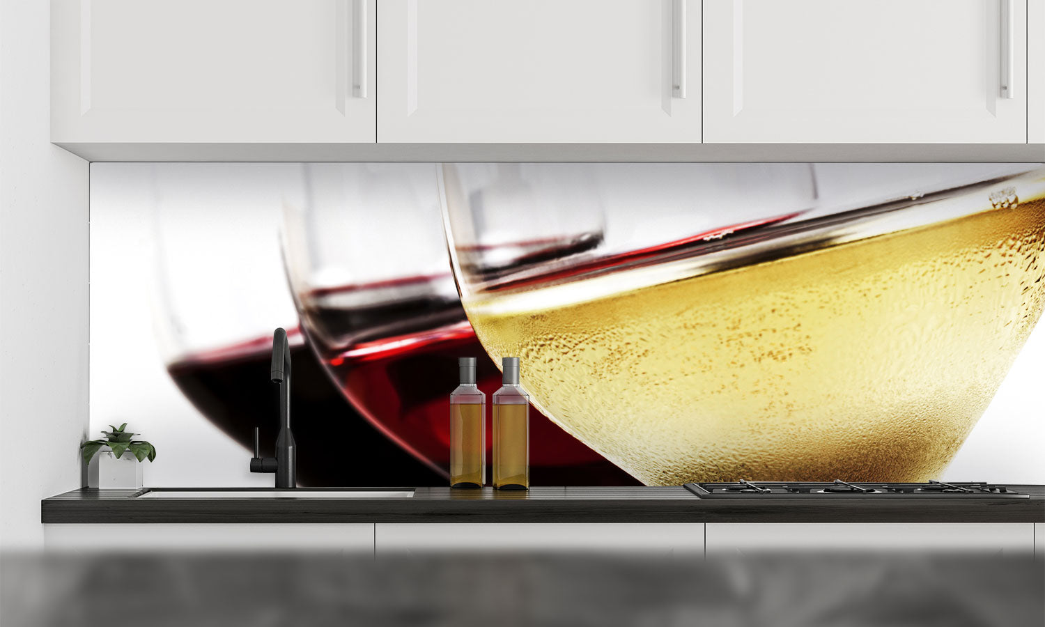 Paneli za kuhinje Wine Glasses over White -  Stakleni / PVC ploče / Pleksiglas -  sa printom za kuhinju, Zidne obloge PKU193