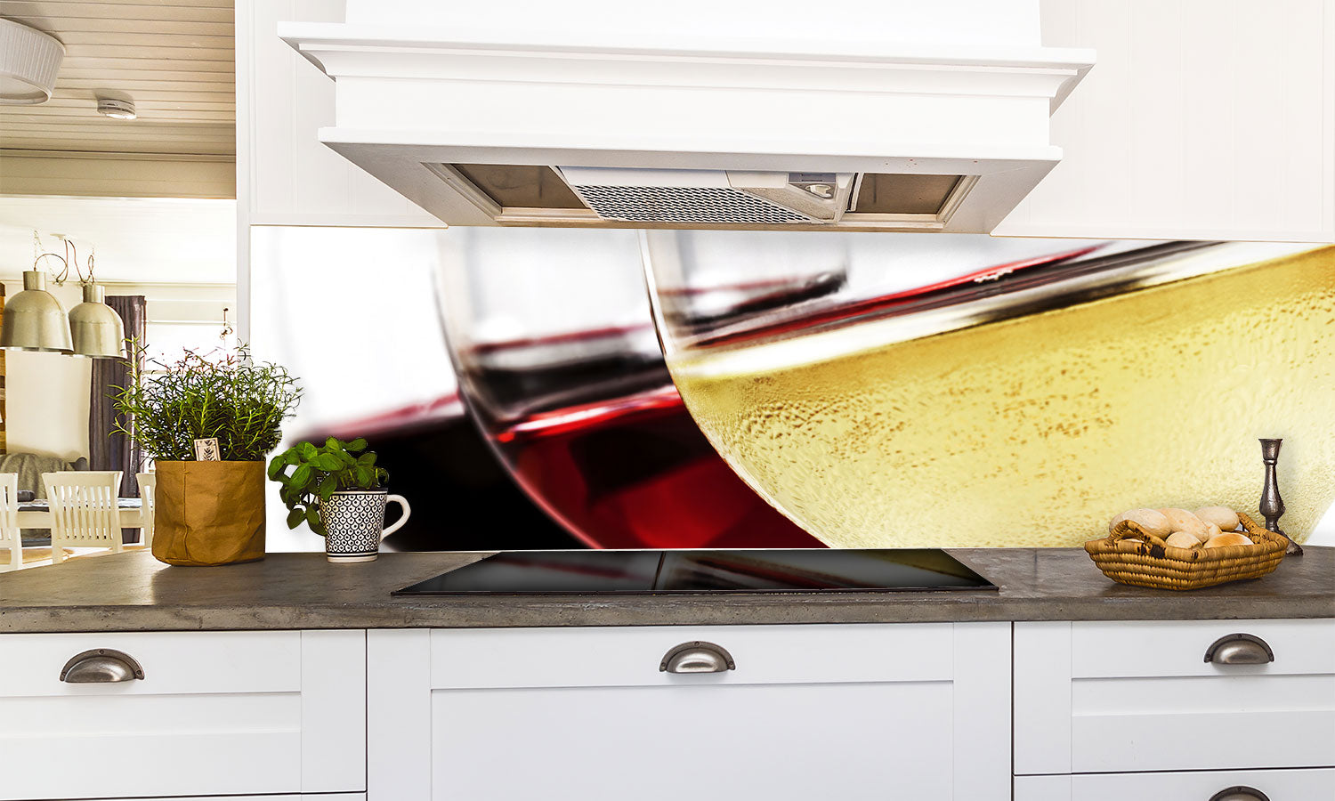 Paneli za kuhinje Wine Glasses over White -  Stakleni / PVC ploče / Pleksiglas -  sa printom za kuhinju, Zidne obloge PKU193