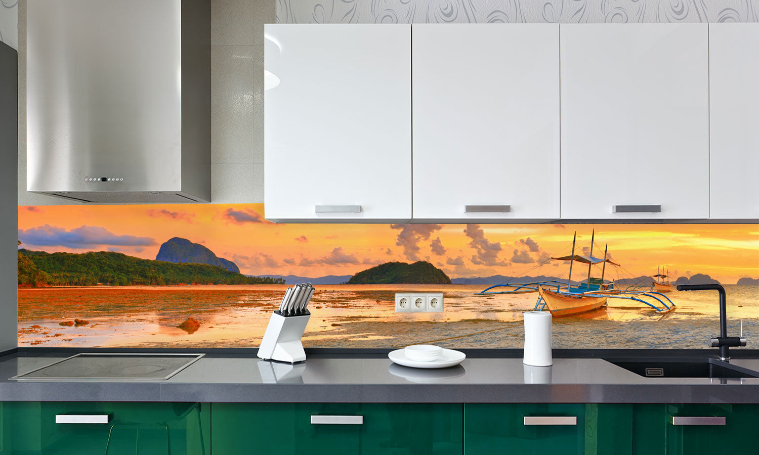 Paneli za kuhinje Sunset Ship -  Stakleni / PVC ploče / Pleksiglas -  sa printom za kuhinju, Zidne obloge PKU208