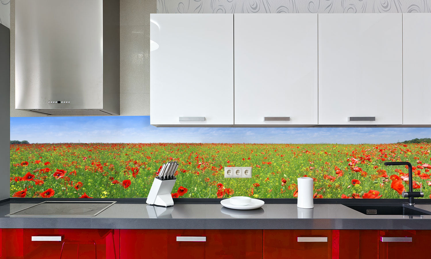 Paneli za kuhinje Polje maka -  Stakleni / PVC ploče / Pleksiglas -  sa printom za kuhinju, Zidne obloge PKU209