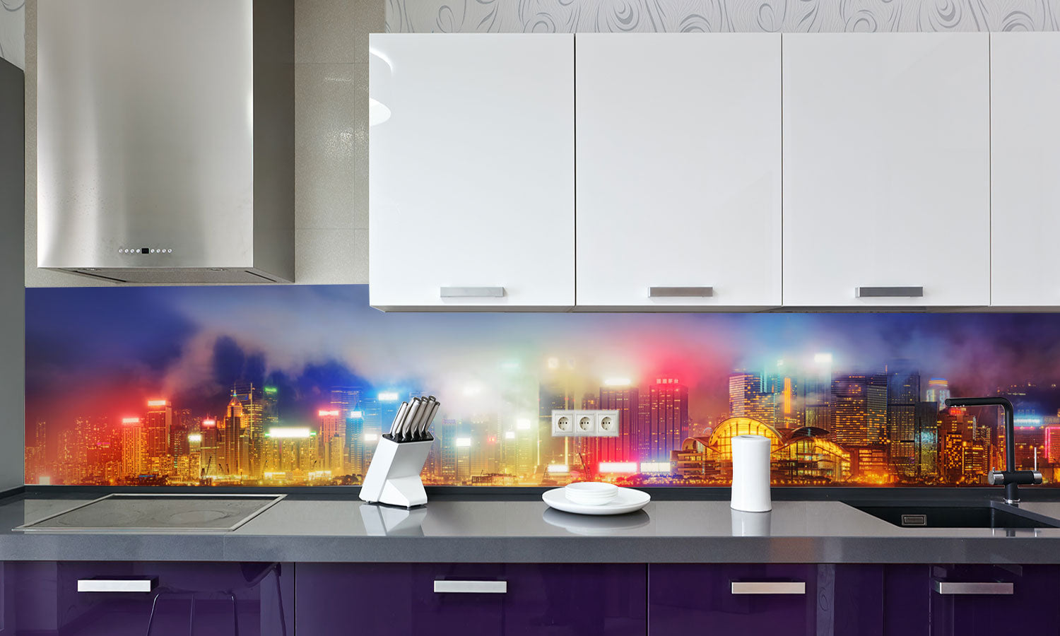 Stakla za kuhinje   Hong Kong -  Stakleni / PVC ploče / Pleksiglas -  sa printom za kuhinju, Zidne obloge PKU266