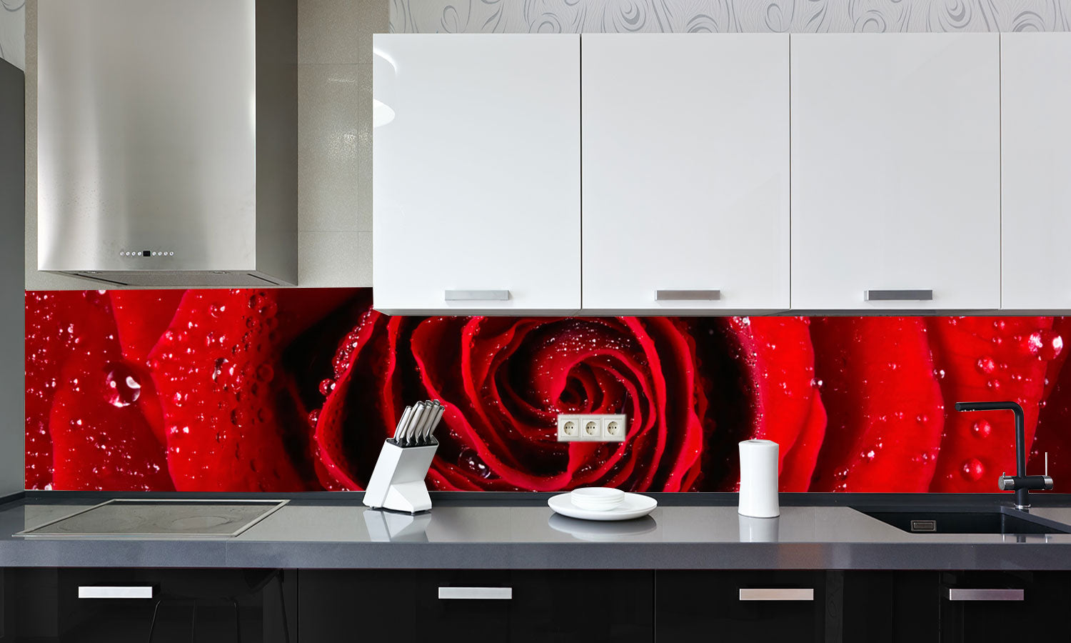Stakla za kuhinje   Crvena ruža -  Stakleni / PVC ploče / Pleksiglas -  sa printom za kuhinju, Zidne obloge PKU275