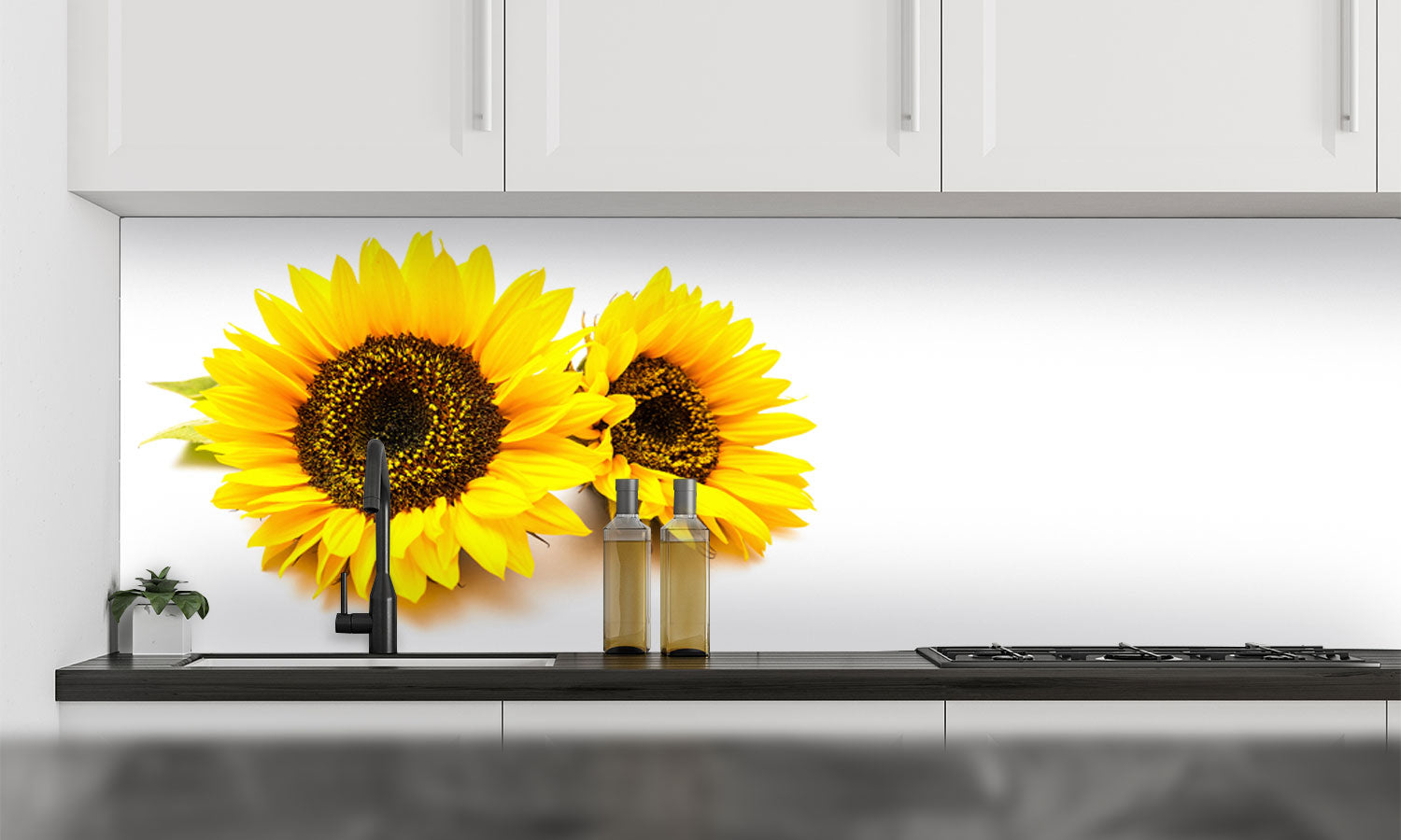 Stakla za kuhinje   Sunflowers on the white background -  Stakleni / PVC ploče / Pleksiglas -  sa printom za kuhinju, Zidne obloge PKU292