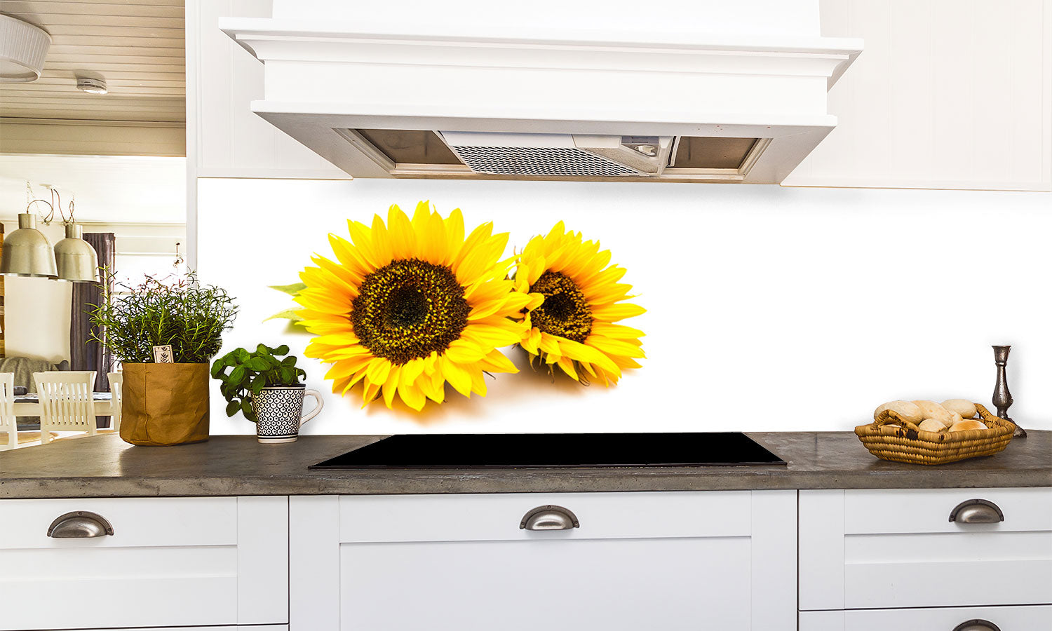 Stakla za kuhinje   Sunflowers on the white background -  Stakleni / PVC ploče / Pleksiglas -  sa printom za kuhinju, Zidne obloge PKU292