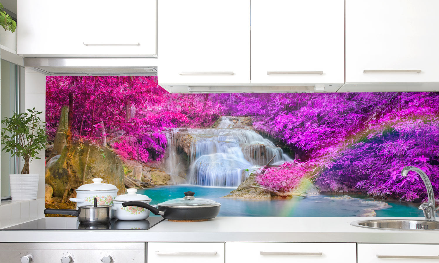 Paneli za kuhinje   Waterfall in Deep forest -  Stakleni / PVC ploče / Pleksiglas -  sa printom za kuhinju, Zidne obloge PKU308