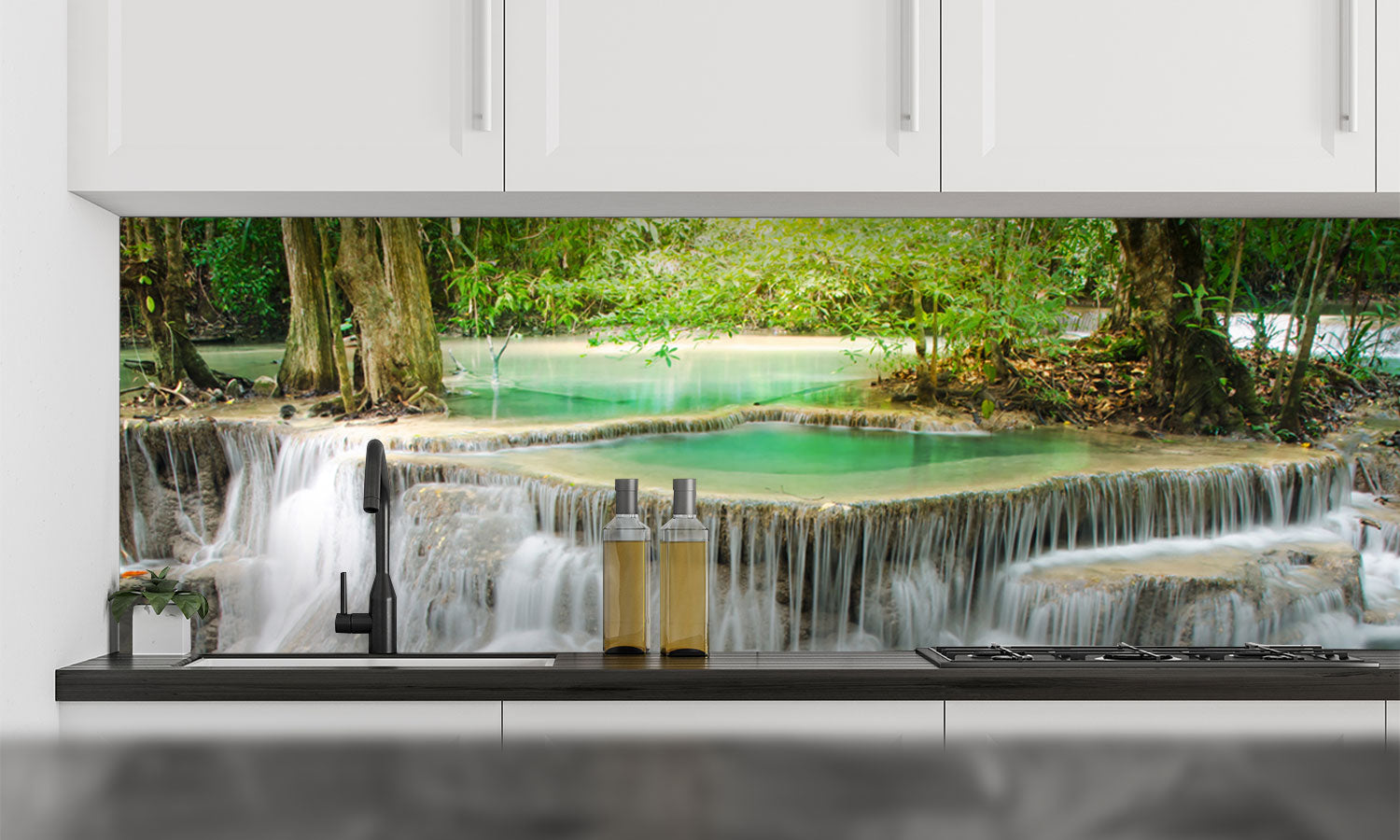 Stakla za kuhinje   Deep forest Waterfall  -  Stakleni / PVC ploče / Pleksiglas -  sa printom za kuhinju, Zidne obloge PKU311