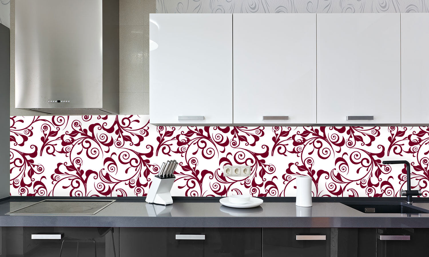 Paneli za kuhinje Red damask -  Stakleni / PVC ploče / Pleksiglas -  sa printom za kuhinju, Zidne obloge PKU336